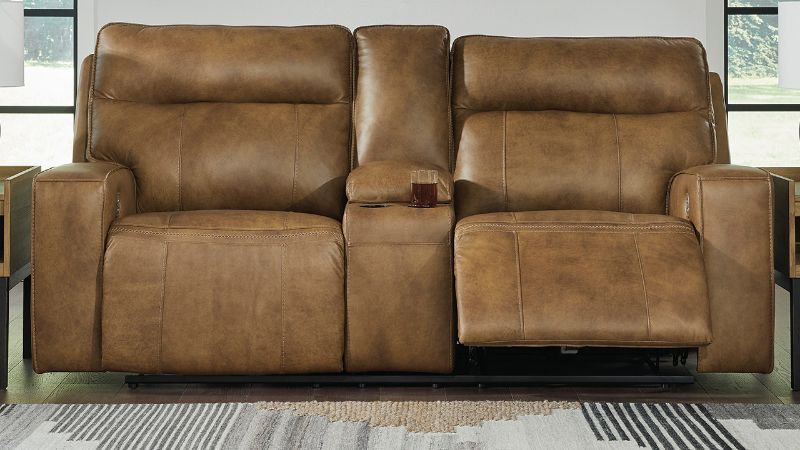 Room View of the Game Plan POWER Reclining Loveseat in Light Brown by Ashley | Home Furniture Plus Bedding