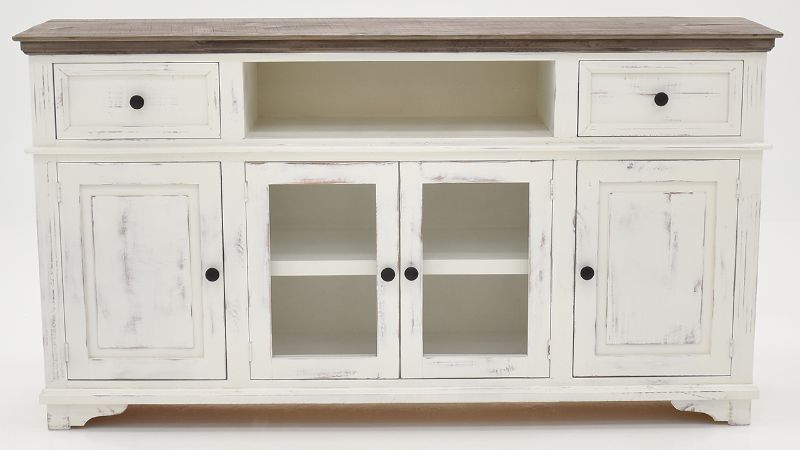 Front Facing View of the Charleston TV Console in White with Gray by Vintage Furniture | Home Furniture Plus Bedding