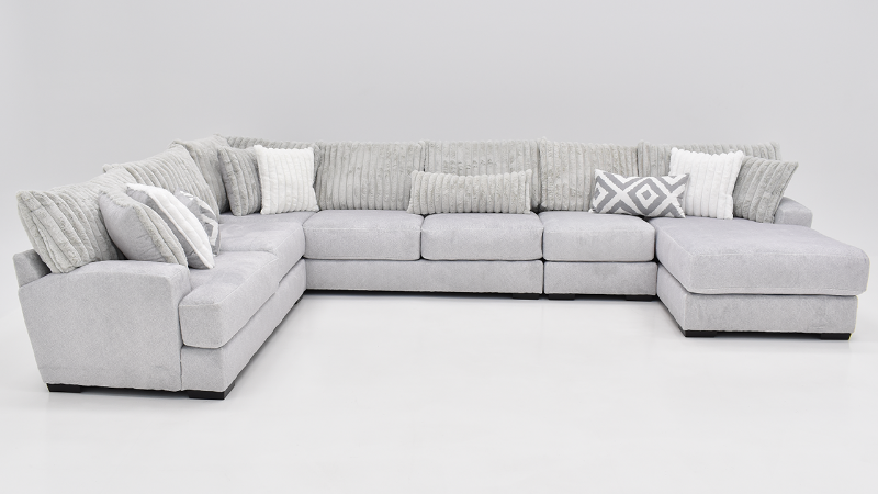 Tweed Sectional Sofa with Light Gray Upholstery and Accent Pillows | Home Furniture Plus Bedding