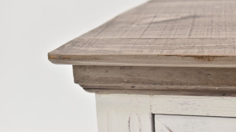Close Up View of the Charleston TV Console in White with Gray by Vintage Furniture | Home Furniture Plus Bedding