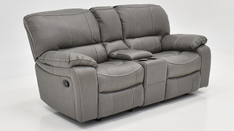 Angled View of the Legend Dual Reclining Glider Loveseat in Gray by Man Wah | Home Furniture Plus Bedding