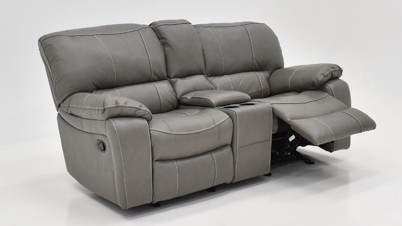 Angled View of the Legend Dual Reclining Glider Loveseat in Gray by Man Wah | Home Furniture Plus Bedding