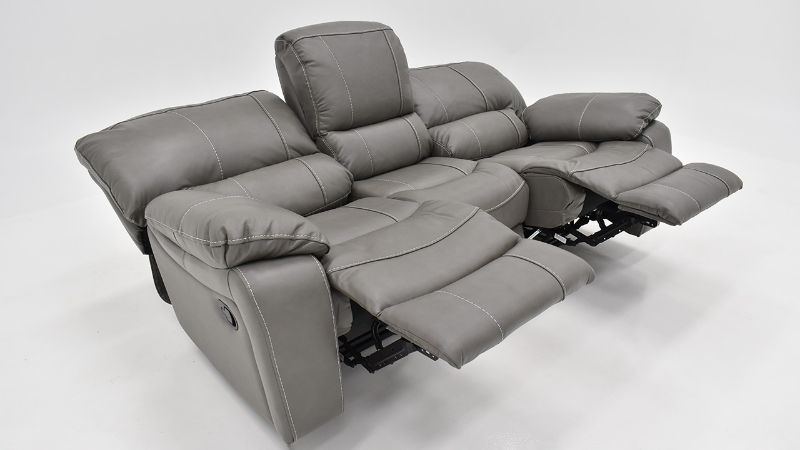 Angled Reclined View of the Legend Dual Reclining Sofa in Gray by Man Wah | Home Furniture Plus Bedding
