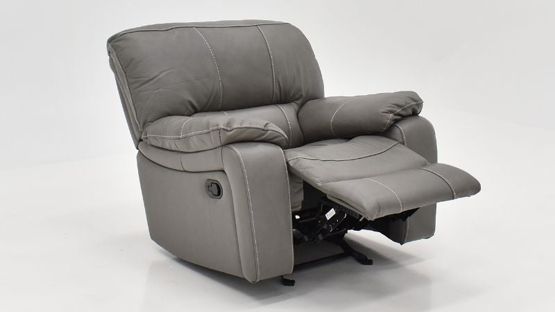 Angled Reclining View of the Legend Glider Recliner in Gray by Man Wah | Home Furniture Plus Bedding