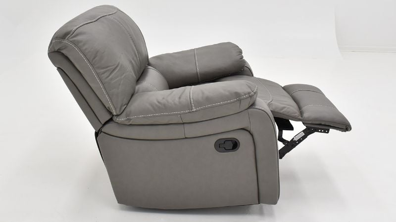 Side Reclining View of the Legend Glider Recliner in Gray by Man Wah | Home Furniture Plus Bedding