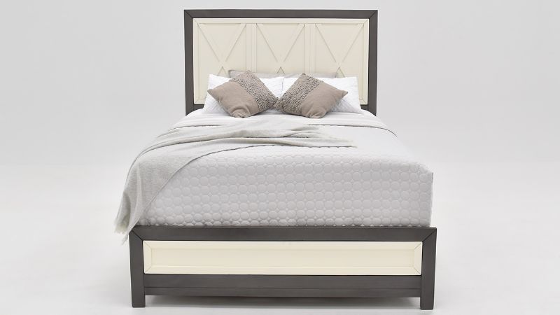 Front View of the Reed Queen Bed in Off White and Slate Gray by Vintage Furniture | Home Furniture Plus Bedding