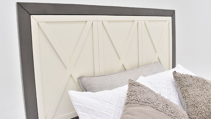 Close Up  View of the Reed Queen Bed in Off White and Slate Gray by Vintage Furniture | Home Furniture Plus Bedding