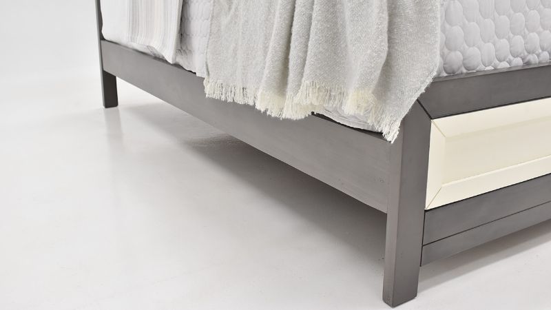 Close Up  View of the Reed Queen Bed in Off White and Slate Gray by Vintage Furniture | Home Furniture Plus Bedding