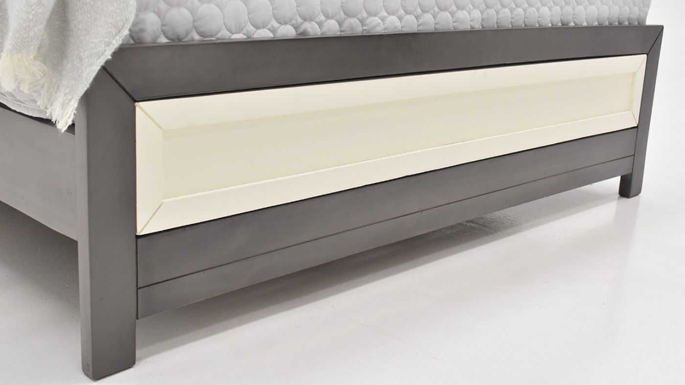 Close Up  View of the Reed Queen Bed in Off White and Slate Gray by Vintage Furniture | Home Furniture Plus Bedding