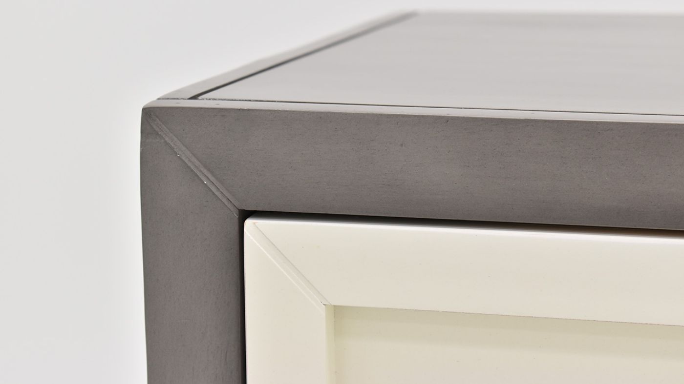 Close Up View of the Reed Chest of Drawers in Off White and Slate Gray by Vintage Furniture | Home Furniture Plus Bedding