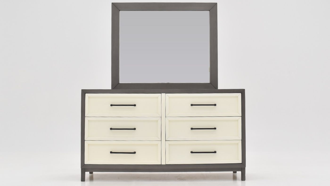 View of the Reed King Size Bedroom Set in Off White and Slate Gray by Vintage Furniture | Home Furniture Plus Bedding
