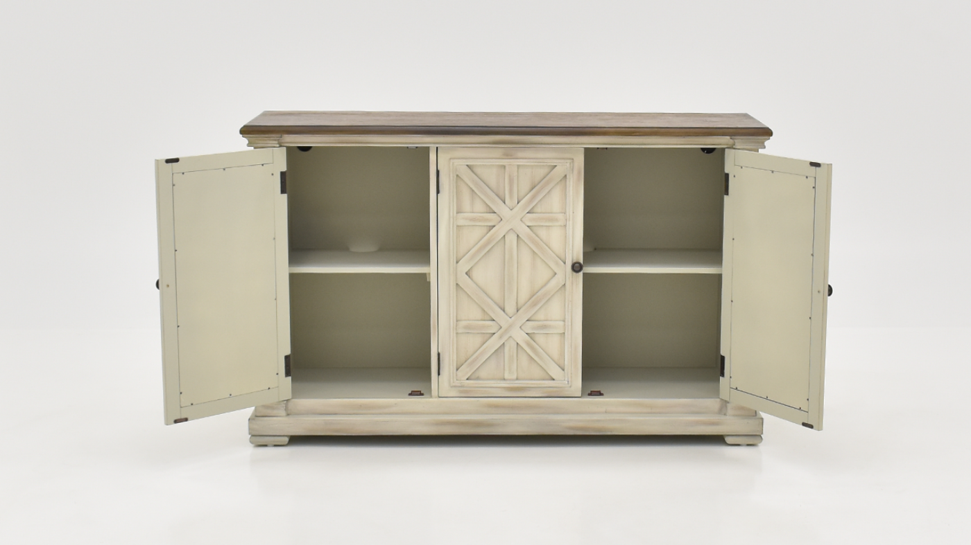 Gates 3 Door Console Media Cabinet with 2 Doors Open | Home Furniture Plus Bedding