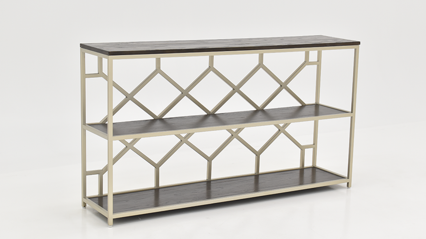 Toro Console with Open Shelves, Metallic Frame with Brown Shelves | Home Furniture Plus Bedding
