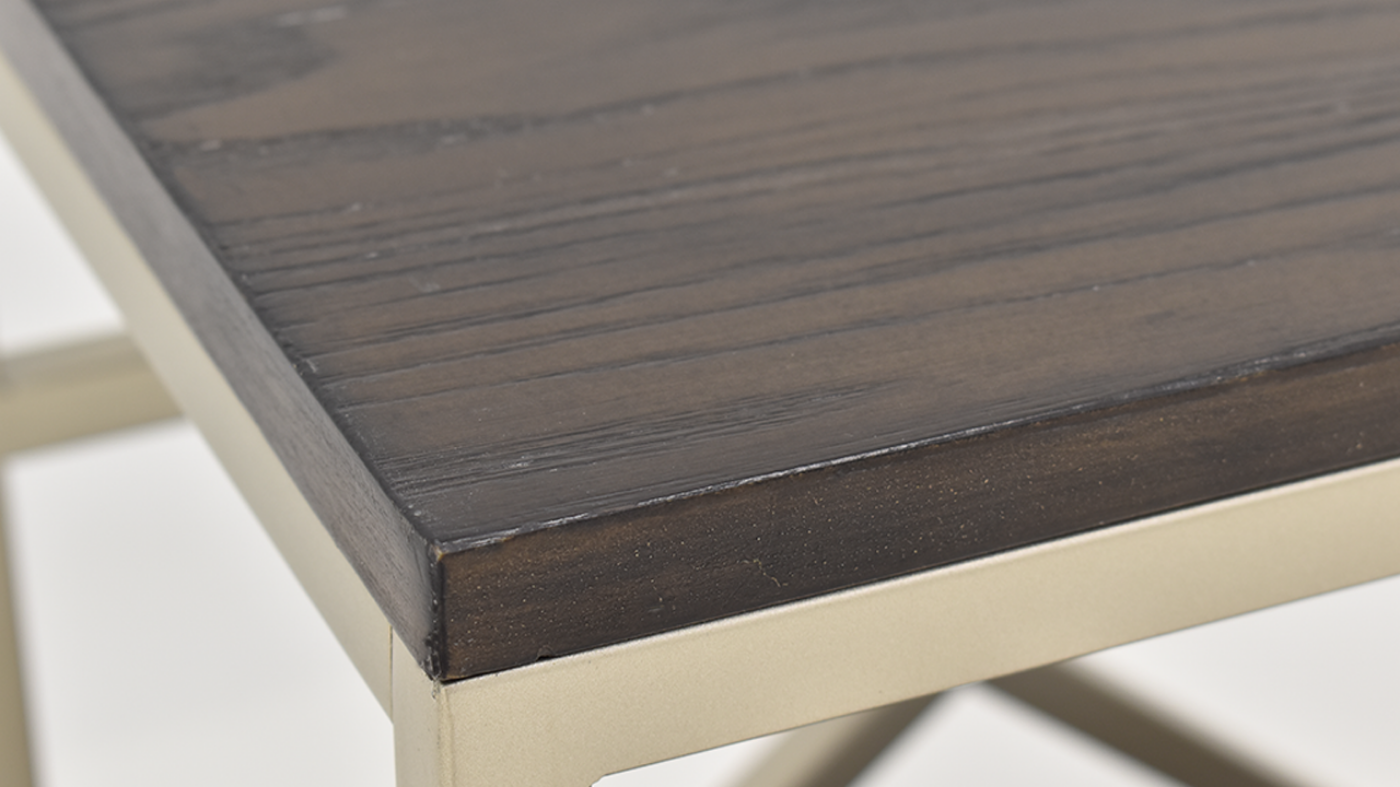 Toro Console with Open Shelves, Close Up of Dark Brown Finish on Top Shelf | Home Furniture Plus Bedding