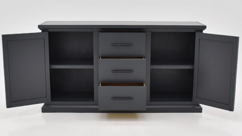 Front View of the Tene 3 Drawer Buffet Cabinet in Charcoal Gray by Vintage Furniture | Home Furniture Plus Bedding