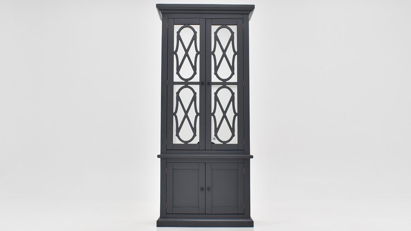 Front View of the Tene Vitrine Display Cabinet in Charcoal Gray by Vintage Furniture | Home Furniture Plus Bedding