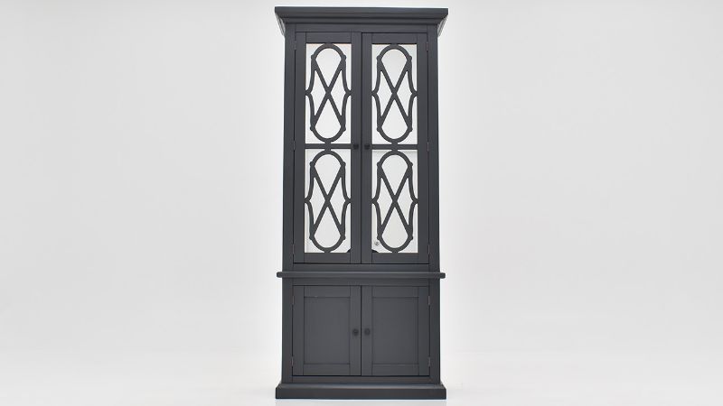 Front View of the Tene Vitrine Display Cabinet in Charcoal Gray by Vintage Furniture | Home Furniture Plus Bedding