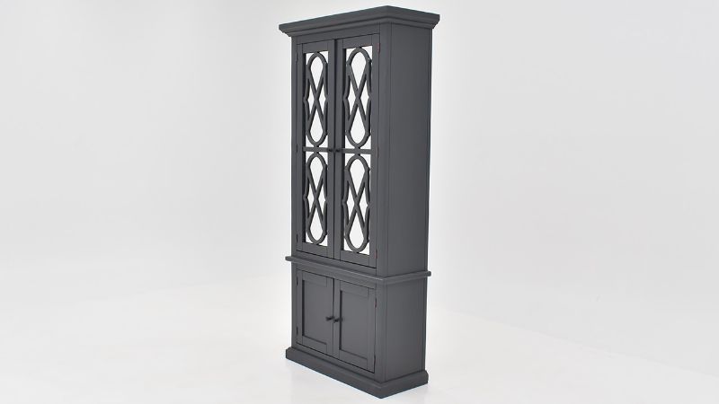 Angled  View of the Tene Vitrine Display Cabinet in Charcoal Gray by Vintage Furniture | Home Furniture Plus Bedding