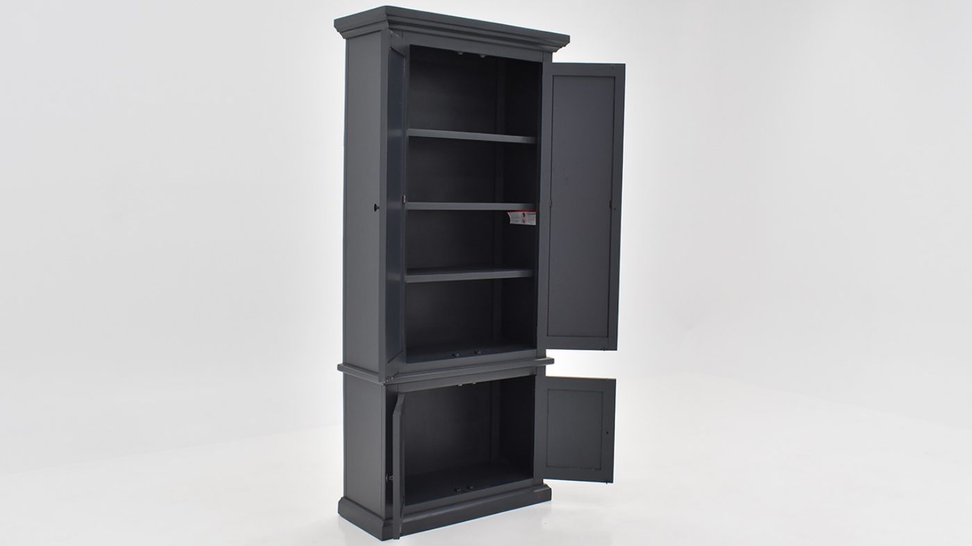 Angled  View of the Tene Vitrine Display Cabinet in Charcoal Gray by Vintage Furniture | Home Furniture Plus Bedding