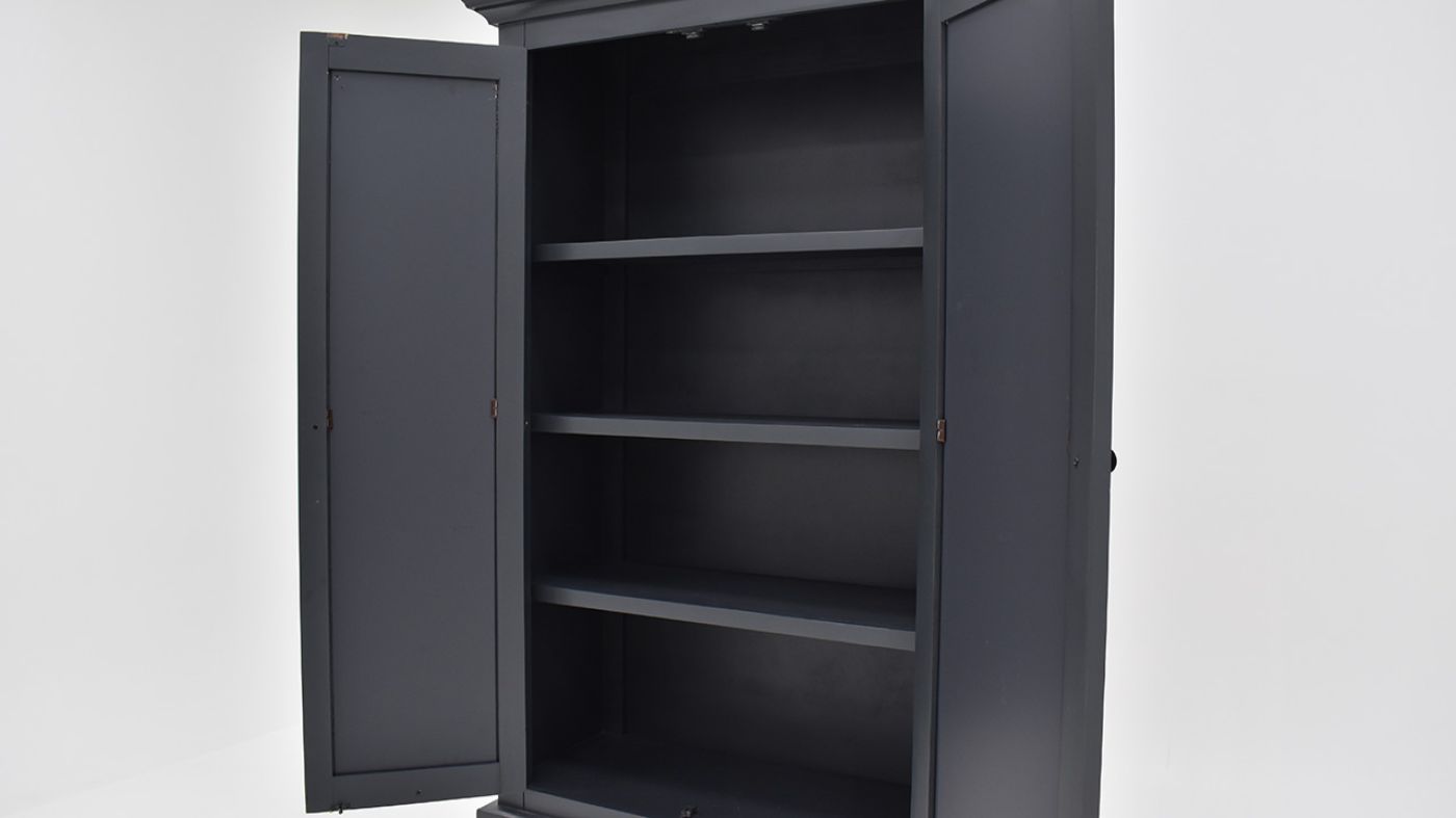 Close Up View of the Tene Vitrine Display Cabinet in Charcoal Gray by Vintage Furniture | Home Furniture Plus Bedding