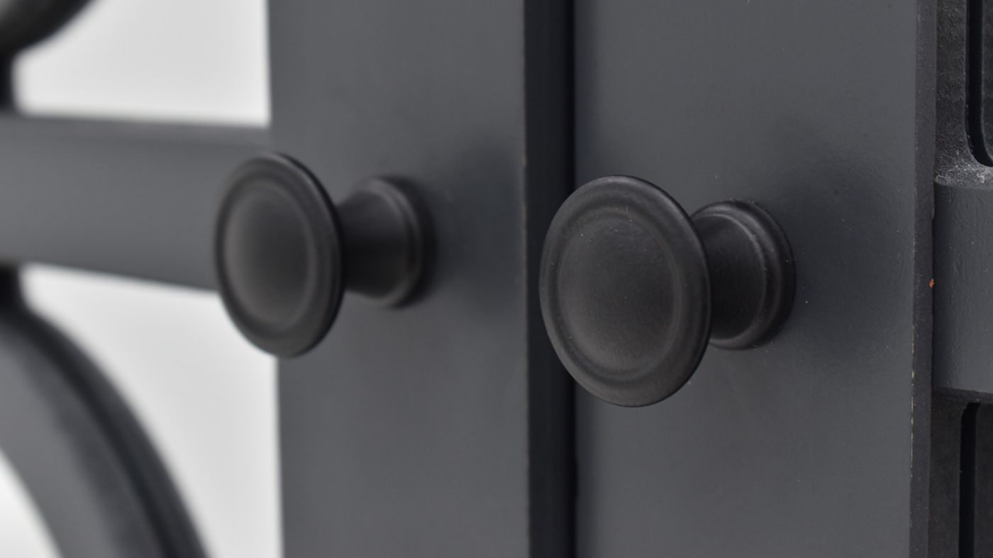 Close Up View of the Tene Vitrine Display Cabinet in Charcoal Gray by Vintage Furniture | Home Furniture Plus Bedding
