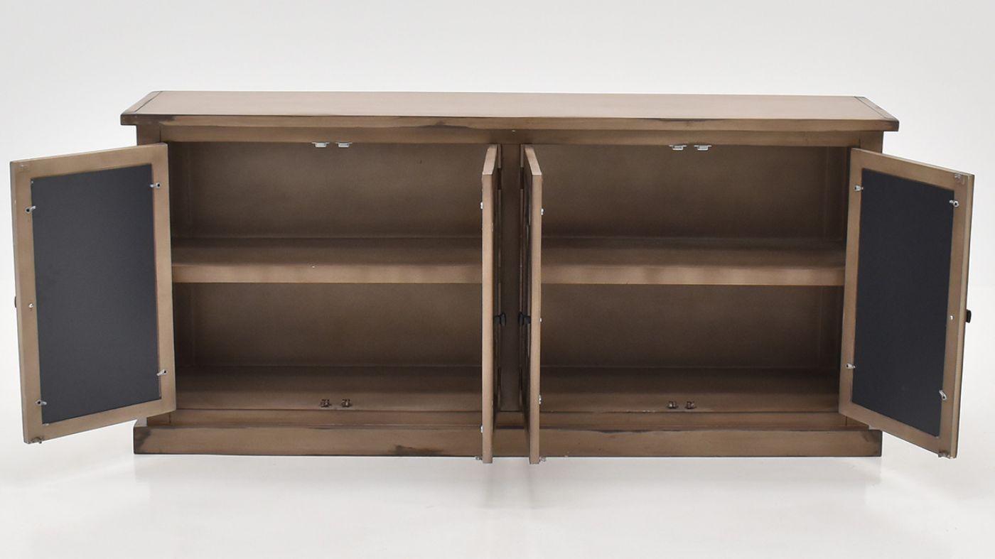 View of the Tucker Oval 4 Door Console Cabinet in Brown by Vintage Furniture  Home Furniture Plus Bedding