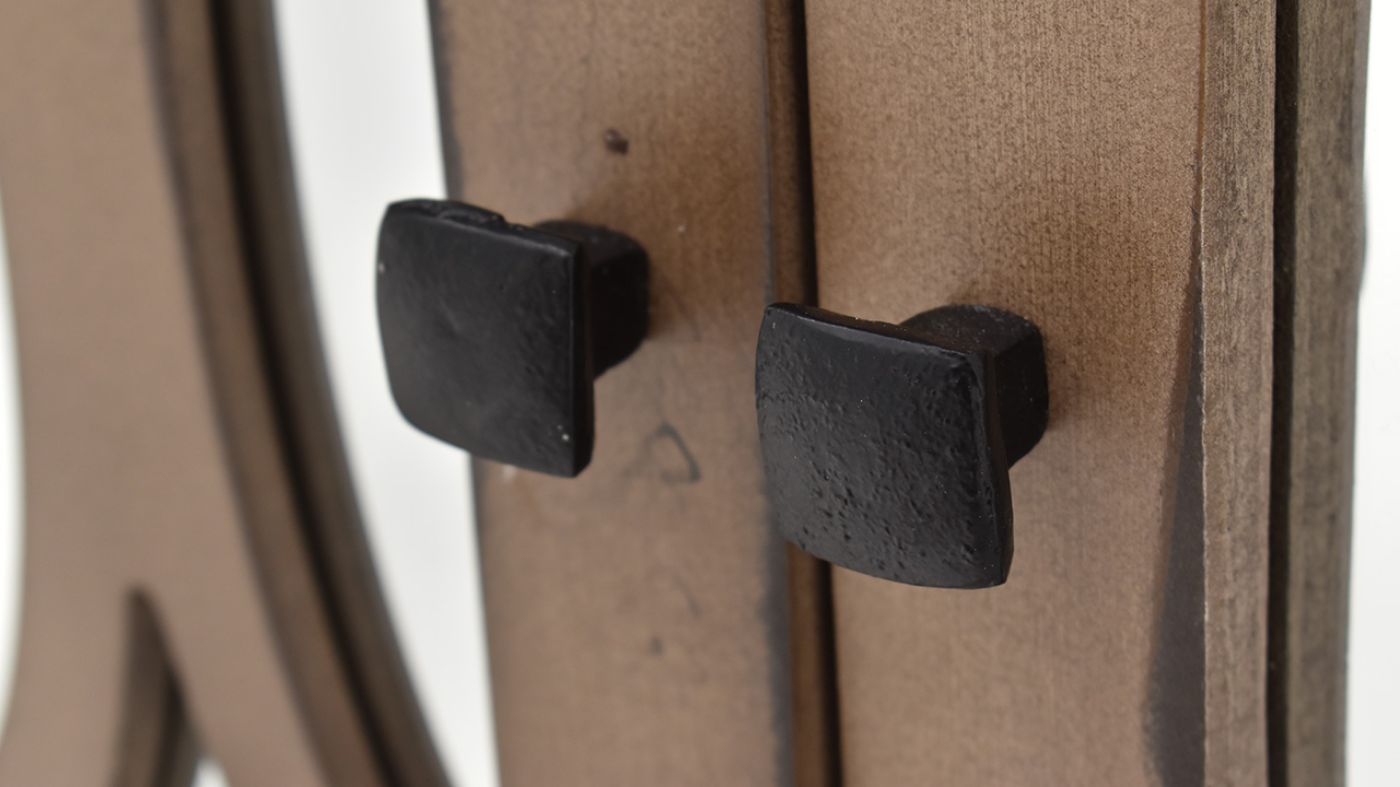 Close Up View of the Tucker Oval 4 Door Console Cabinet in Brown by Vintage Furniture  Home Furniture Plus Bedding