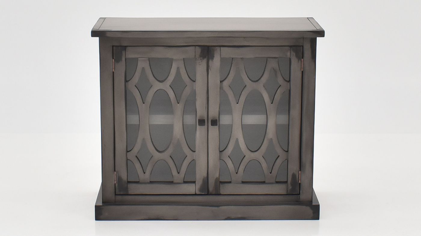 Front View of the Tucker Oval 2 Door Console Cabinet in Granite by Vintage Furniture | Home Furniture Plus Bedding