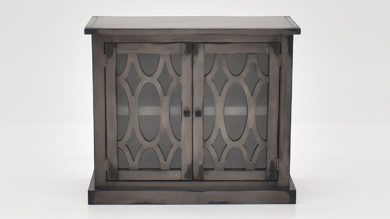 Front View of the Tucker Oval 2 Door Console Cabinet in Granite by Vintage Furniture | Home Furniture Plus Bedding