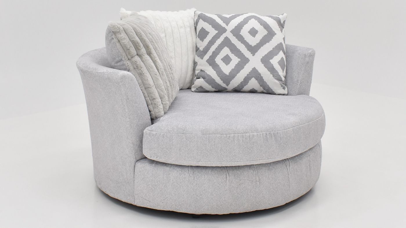 Angled View of the Tweed Swivel Chair in Gray by Albany Industries | Home Furniture Plus Bedding