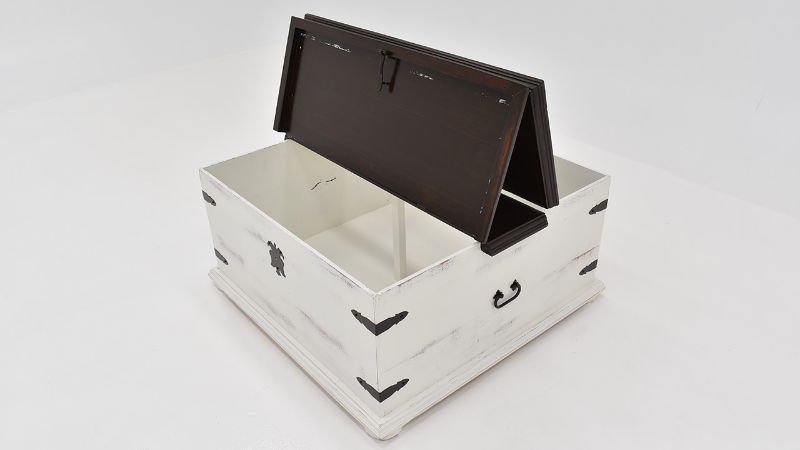 Angled View of the Arcon Storage Trunk in White and Brown by Vintage Furniture | Home Furniture Plus Bedding
