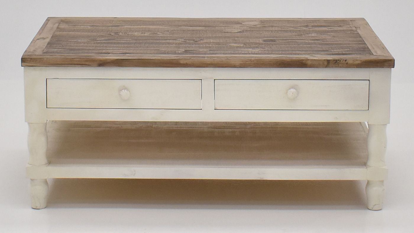 Front View of the Gracie Coffee Table in Two Tone Off White and Brown by Vintage Furniture | Home Furniture Plus Bedding