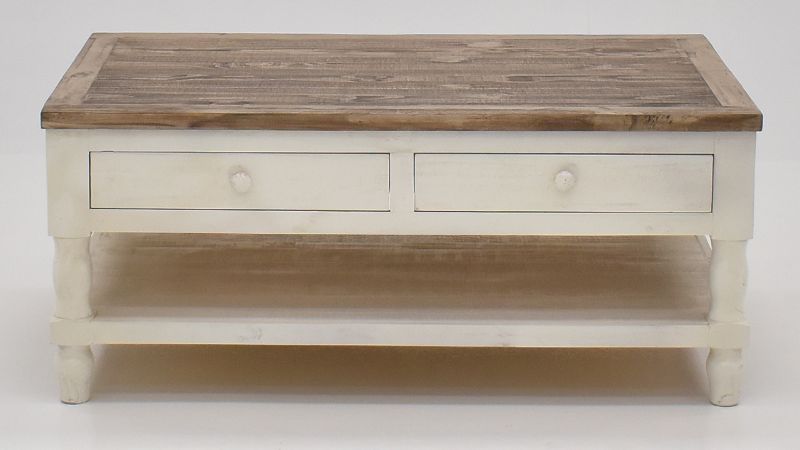 Front View of the Gracie Coffee Table in Two Tone Off White and Brown by Vintage Furniture | Home Furniture Plus Bedding
