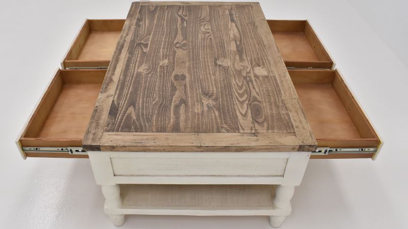 Side View of the Gracie Coffee Table in Two Tone Off White and Brown by Vintage Furniture | Home Furniture Plus Bedding