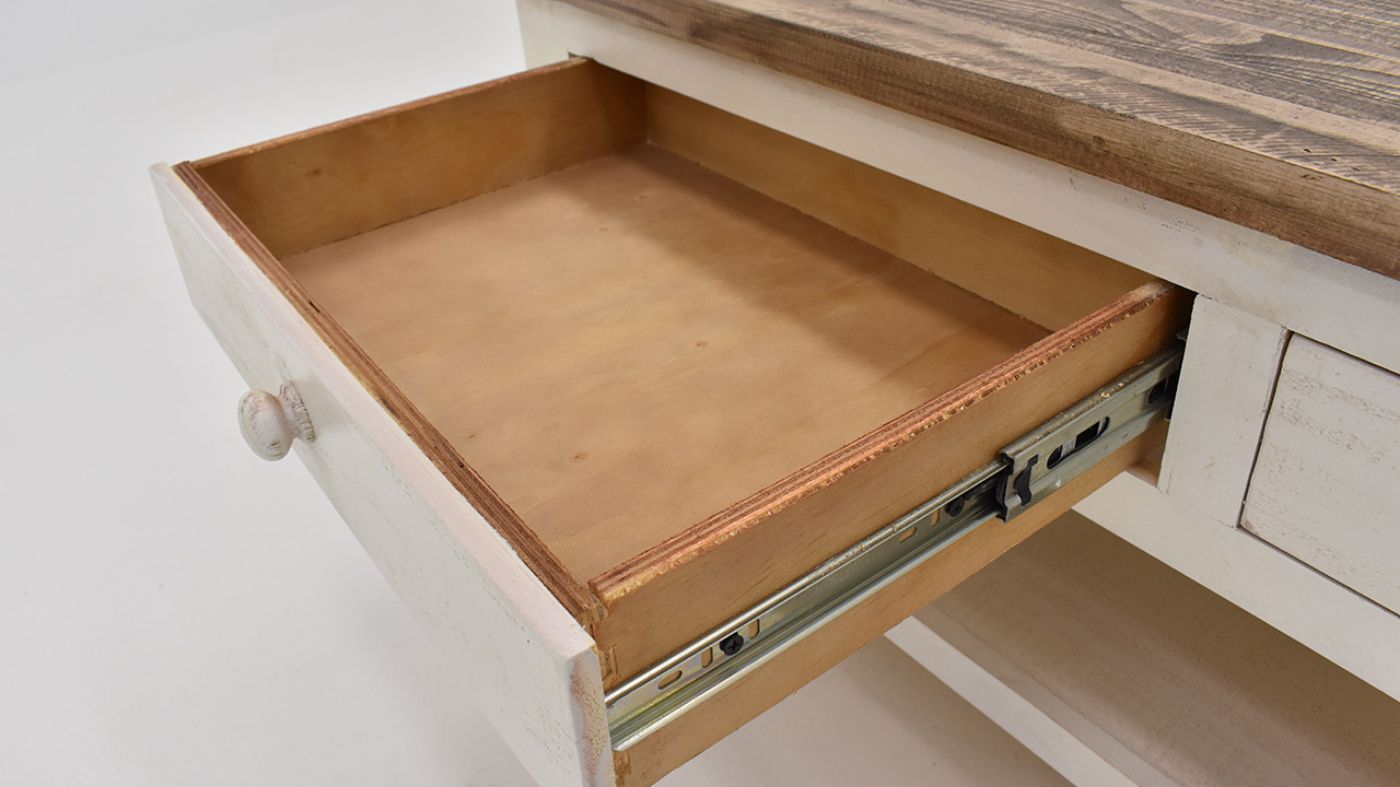 Close Up View of the Gracie Coffee Table in Two Tone Off White and Brown by Vintage Furniture | Home Furniture Plus Bedding