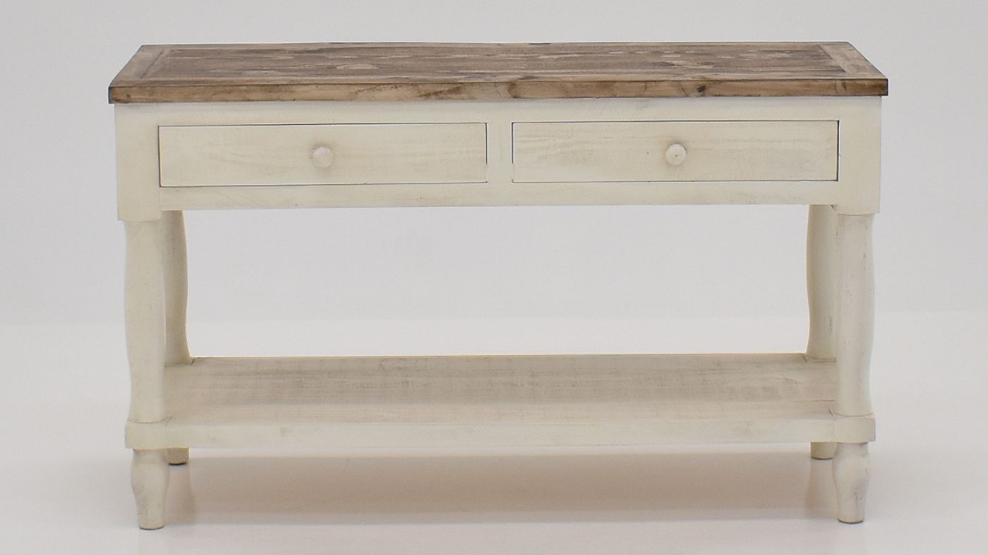 Front View of the Gracie Sofa Table in Two Tone Off White and Brown by Vintage Furniture | Home Furniture Plus Bedding