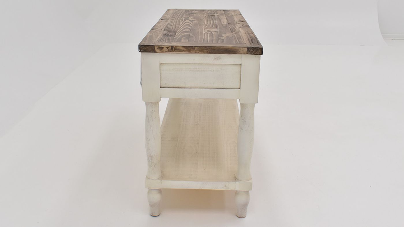 Side View of the Gracie Sofa Table in Two Tone Off White and Brown by Vintage Furniture | Home Furniture Plus Bedding