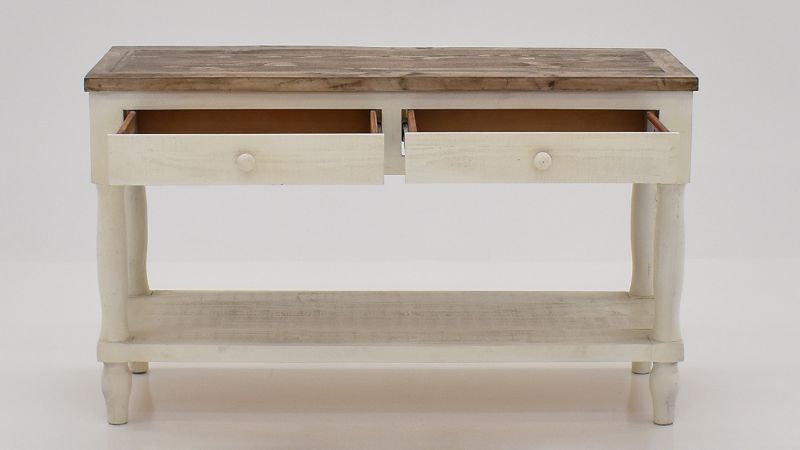 Front View of the Gracie Sofa Table in Two Tone Off White and Brown by Vintage Furniture | Home Furniture Plus Bedding