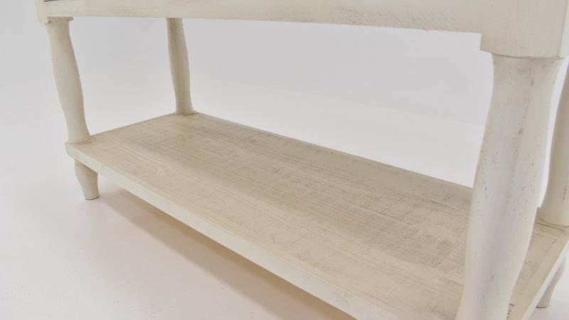 Close Up View of the Gracie Sofa Table in Two Tone Off White and Brown by Vintage Furniture | Home Furniture Plus Bedding