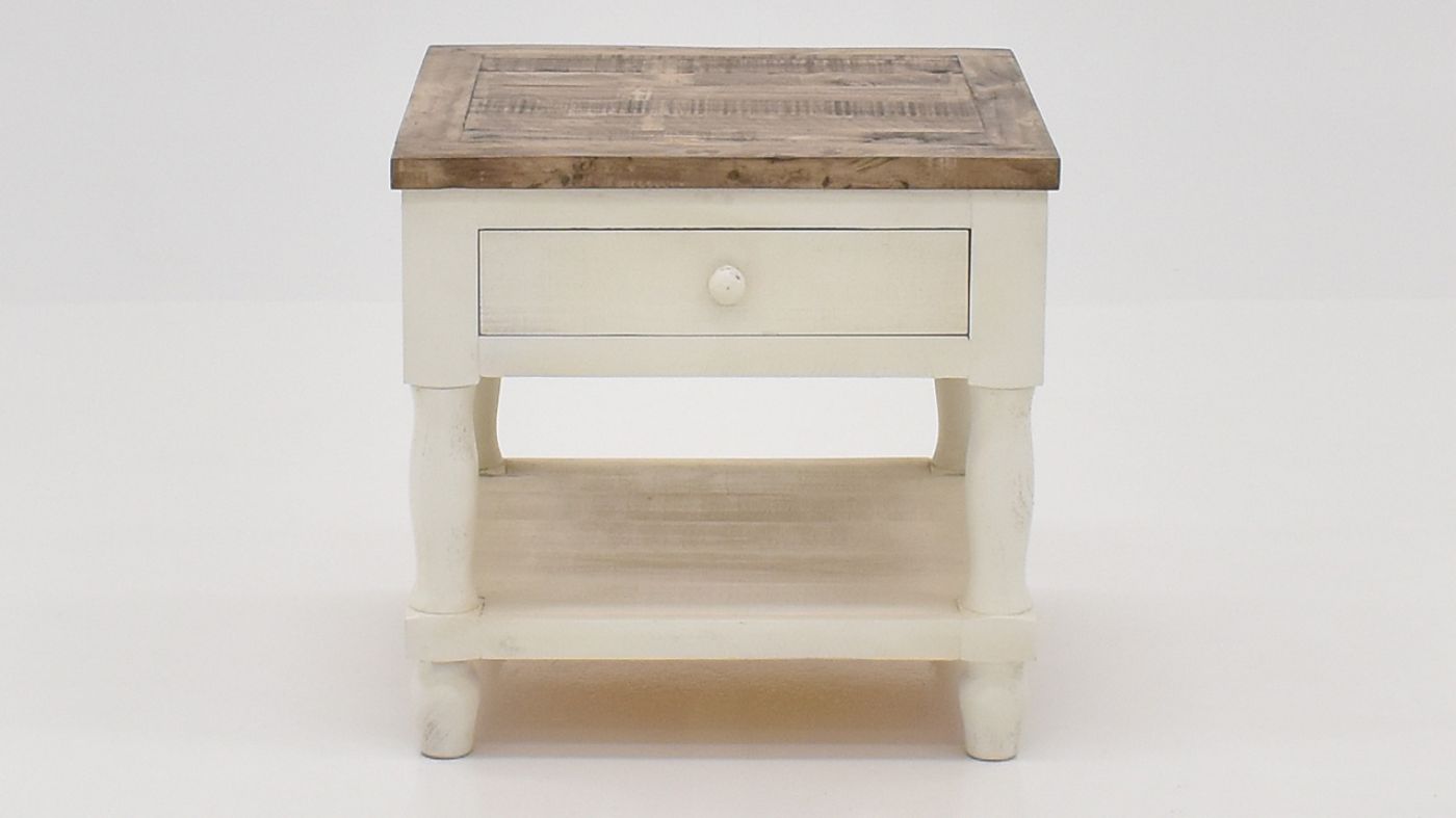 Front View of the Gracie End Table in Two Tone Off White and Brown by Vintage Furniture | Home Furniture Plus Bedding