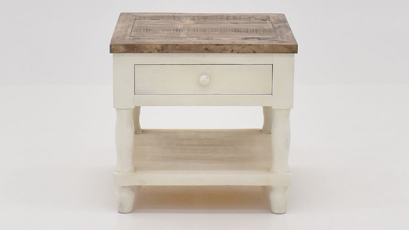 Front View of the Gracie End Table in Two Tone Off White and Brown by Vintage Furniture | Home Furniture Plus Bedding