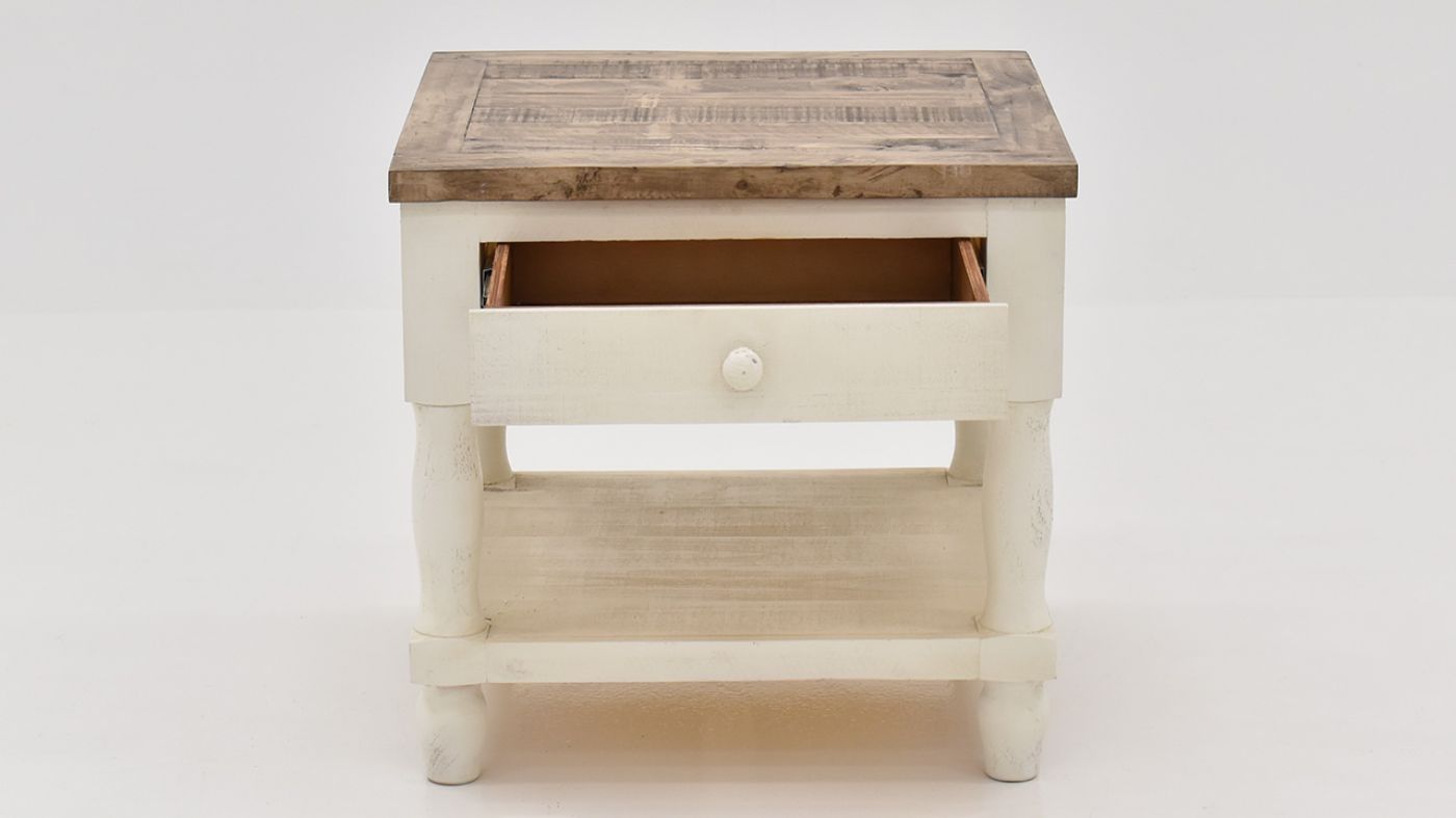 Front View of the Gracie End Table in Two Tone Off White and Brown by Vintage Furniture | Home Furniture Plus Bedding