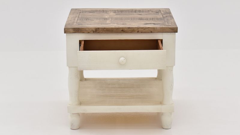Front View of the Gracie End Table in Two Tone Off White and Brown by Vintage Furniture | Home Furniture Plus Bedding