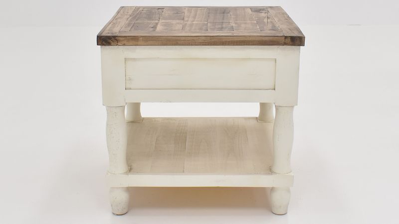 Side View of the Gracie End Table in Two Tone Off White and Brown by Vintage Furniture | Home Furniture Plus Bedding