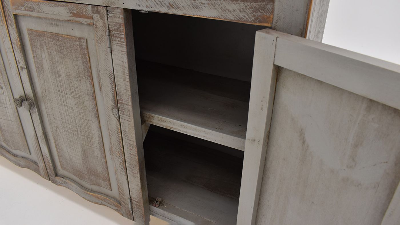 View of the Lexie 4 Door Console in Two Tone Brown by Vintage Furniture | Home Furniture Plus Bedding