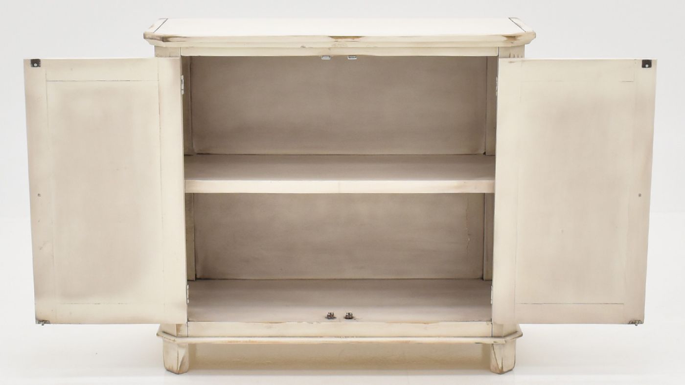 View of the Baleigh 2 Door Console in Off White by Vintage Furniture | Home Furniture Plus Bedding