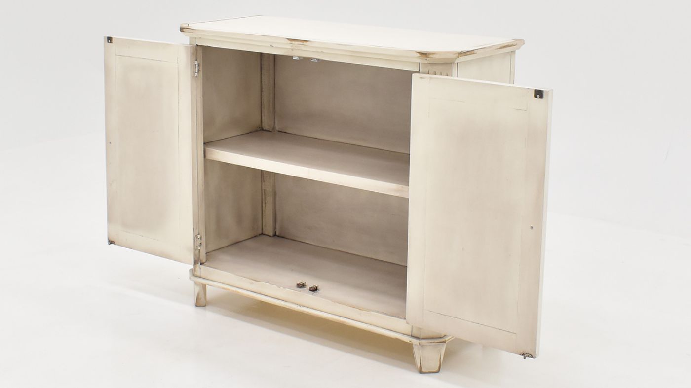 View of the Baleigh 2 Door Console in Off White by Vintage Furniture | Home Furniture Plus Bedding