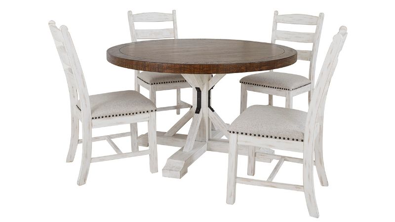View of the Valebeck 5 Piece Dining Table Set in Two Tone Off White by Ashley Furniture | Home Furniture Plus Bedding