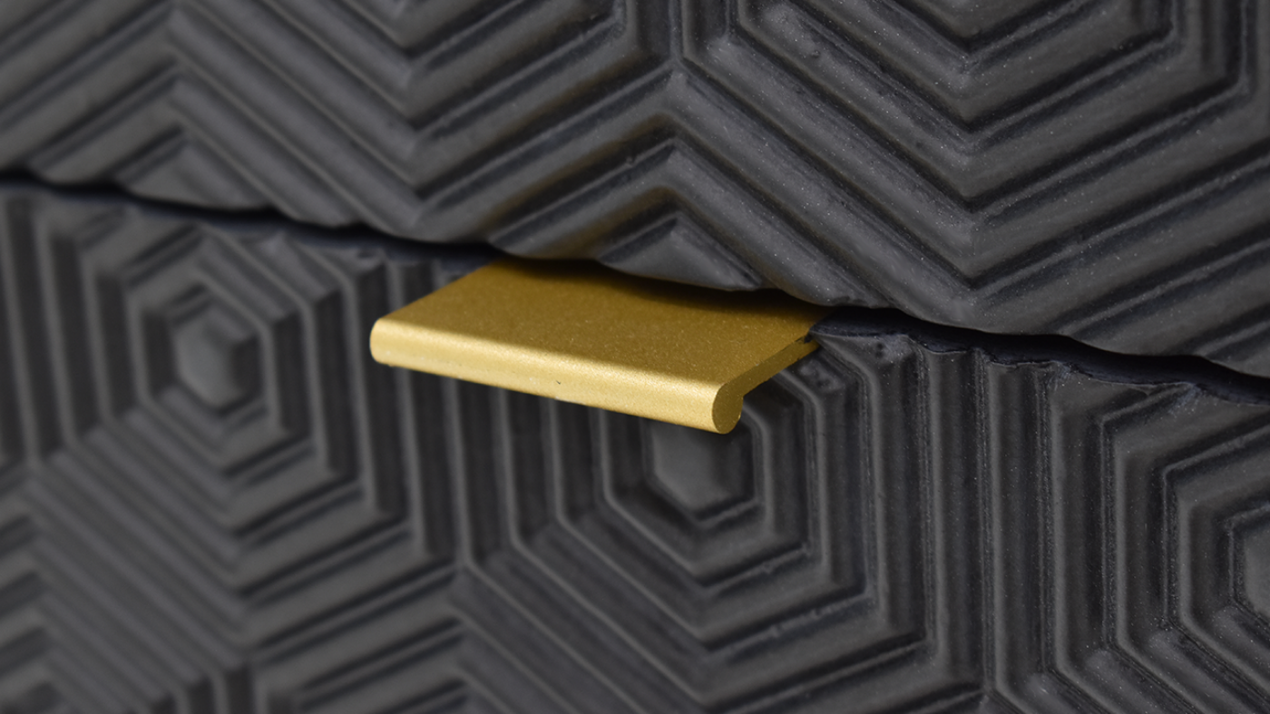 View of the Tumbling Block 2 Drawer Accent Cabinet in Black by Coast to Coast | Home Furniture Plus Bedding
