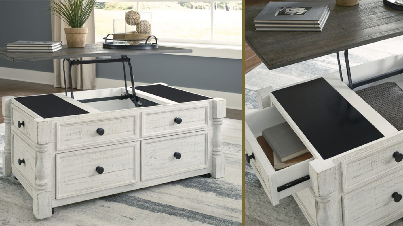 View of the Havalance Lift-Top Coffee Table in Off White by Ashley | Home Furniture Plus Bedding